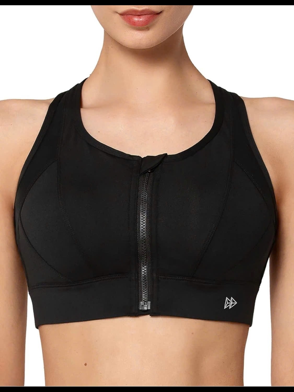 Yvette Front-Zip Black High-Impact Sports Bra